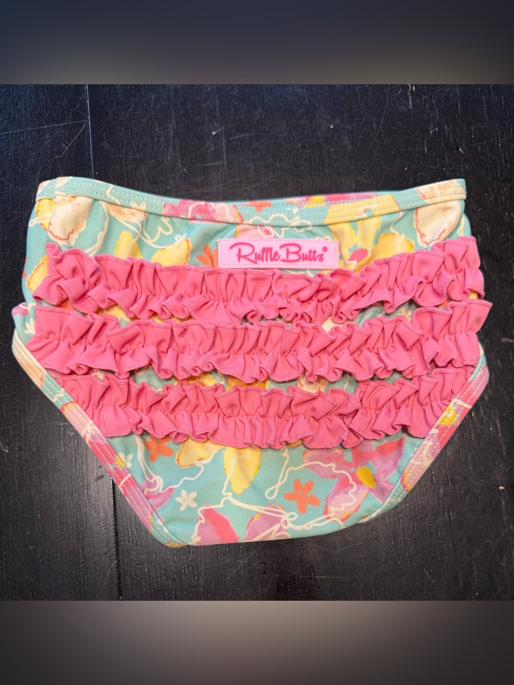 Ruffle Butts Rash Guard- Pink/Green/Yellow- Size 3T - Picture 6 of 8